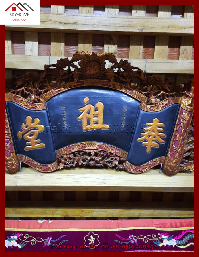 Hoành phi gỗ phòng thờ chữ Đường tổ phụng